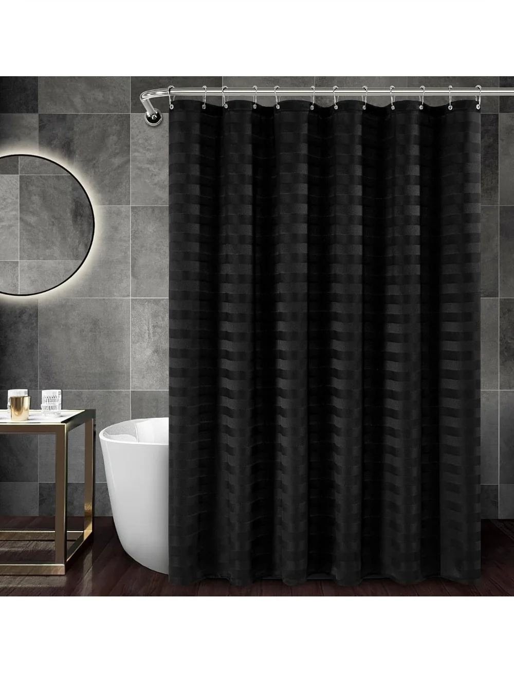 Black Textured Shower Curtain - Modern Water-Resistant Panel